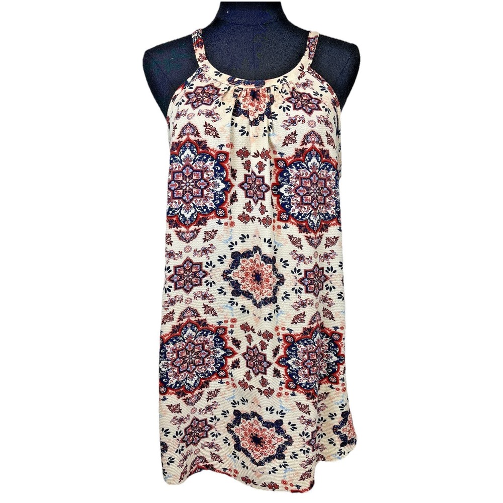 Free Kisses Womens Halter Top Size XL Festival Boho Beachy Mandala Print Tank